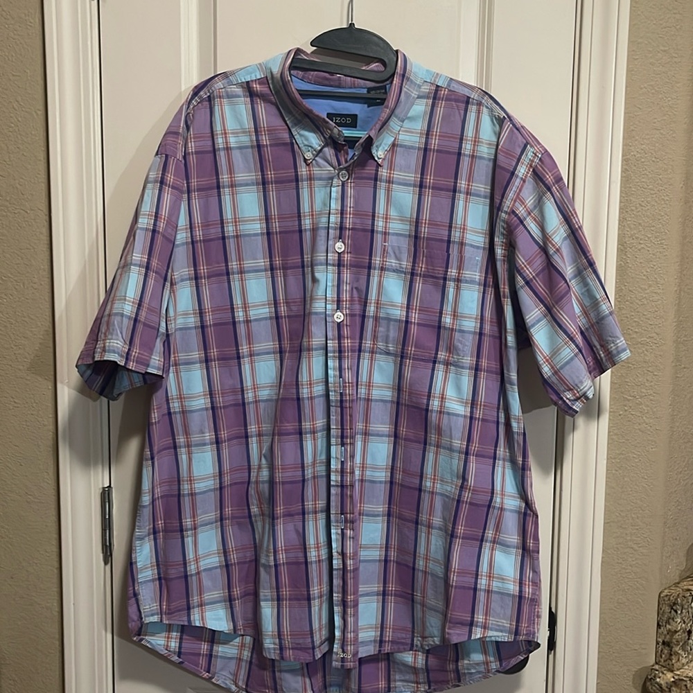 Mens purple and blue plaid shirt Izod size XL
